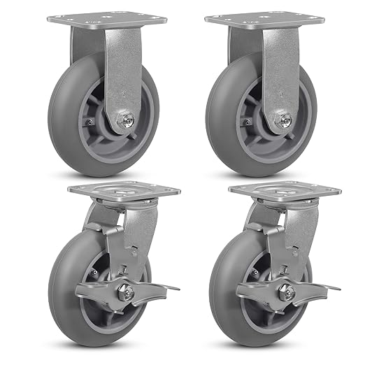 6" x 2" Heavy Duty Casters - 2000 LB Capacity- Thermoplastic Rubber Wheels(Crown Tread)- Caster Wheels for Furniture Platform Trucks Workbench (2 Brake & 2 Rigid)
