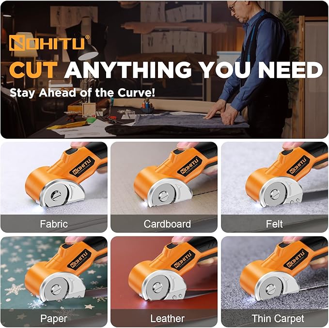 Cordless Electric Scissors: 4V Rechargeable Rotary Cardboard Cutter, 3000mAh Battery, with LED Light & Safety Lock, 2 Blades, Electric Box Cutter for Fabric Carpet Carton Plastic Leather Cloth(Yellow)