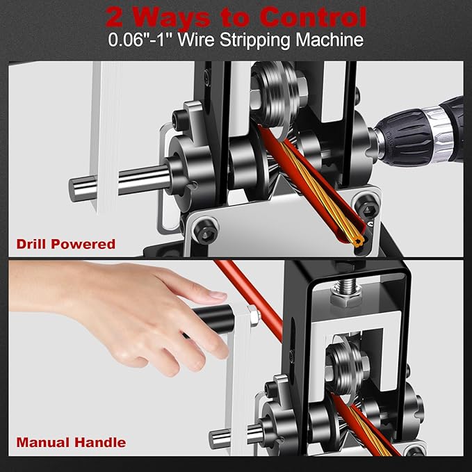 Manual Wire Stripping Machine Gauge Wire 0.06-1'', Scrapping Copper Wire Stripper with Replacement Blades, Drill Powered Hand Crank Wire Stripper Tool for Scrap Copper Recycling