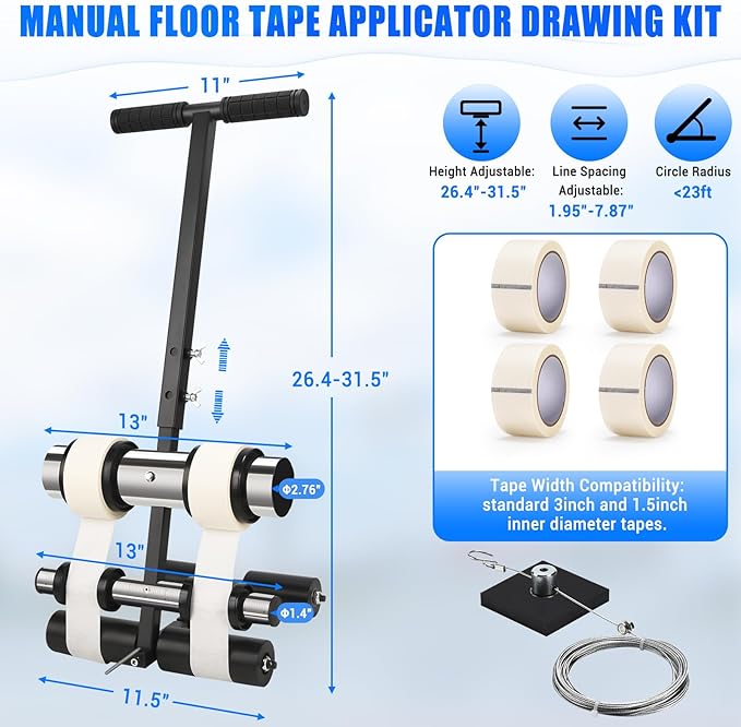 GADFISH Court Line Tape Machine, Basketball Court Line Striping Machine, Playing Field Striping Line Marking Machine, Adjustable Floor Paint Tape Applicator for Parking Lots, Driveway, Workshops