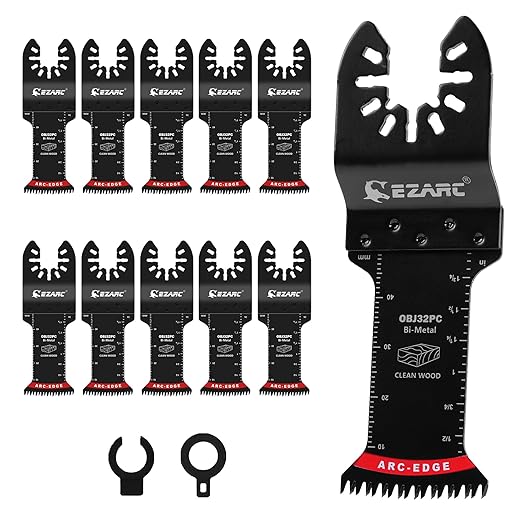 EZARC Bi-Metal Arc Edge Oscillating Tool Blade, Japanese Teeth Oscillating Saw Blades for Clean Cuts in Hard Wood & Plastic, Universal Fit Multitool Blades, 10-Pack