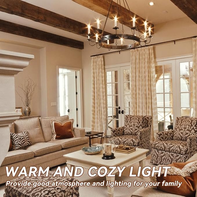 TJOY LED Candelabra Bulbs Dimmable, 60W Equivalent Chandelier Light Bulb, E12 Small Base, 4.5W 2700K Soft Warm White, B11 Vintage Filament Clear Glass Candle Light for Ceiling Fan Chandeliers, 24Pack