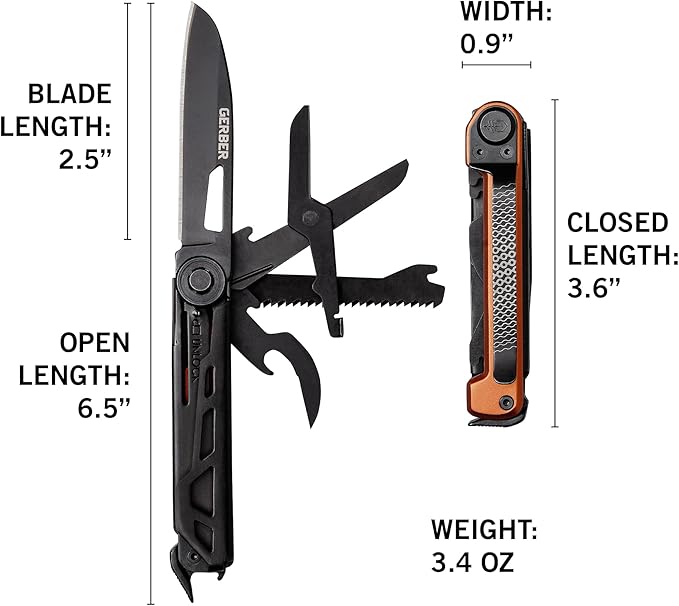 Gerber Gear Armbar Scout 7-in-1 Multi-tool - 2.5" Plain Edge Blade, Hammer, Scissor, Saw - EDC Gear and Equipment - Burnt Orange