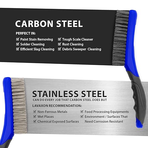 Wire Brush Set-Heavy Duty Stainless & Carbon Steel Bristles with Plastic Handle Grip for Rust, Wielding Slag, Dirt & Paint Scrubbing with Deep Cleaning ??10 Inches (Pack of 2-Blue)