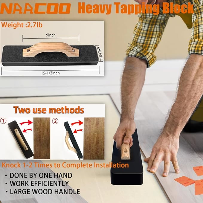 NAACOO Laminate/Vinyl Flooring Tools, Heavy Tapping Block for Vinyl Plank Floor, Heavy Pull Bar, 10?쒬ontour Gauge, 40pc Flooring Spacers, Rubber Mallet - 5 in 1 Floor Installation Kit