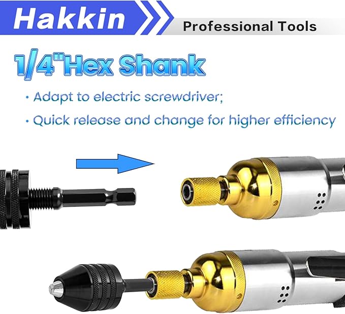 Hakkin 5Pcs Keyless Drill Chuck for Impact Driver, 1/4" Hex Shank 1/8" 1/16" Round Shank Drill Chuck, Drill Bit Adapter Quick Change Adapter for Impact Drill Tool