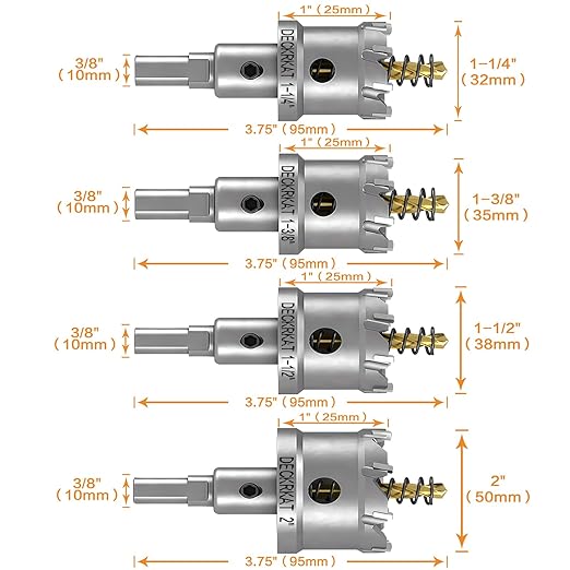 11-Piece 3/4" to 2" TCT Hole Saws Detachable Drill Bit Set for Stainless Steel, Hard Metals, Plastic, and Wood 1" Cutting Depth Heavy-Duty with 2-Piece Removable Pilot Bits and Allen Wrench.