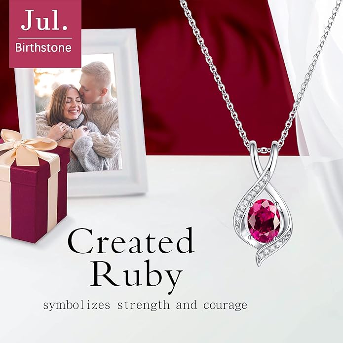 SMILEST Oval Sparkle Birthstone Pendant Necklace, 925 Sterling Silver Gemstone Pendant Anniversary Birthday Gifts for Women Wife Girlfriend Mom Grandma Birthstone Necklace for Women Jewelry Gifts