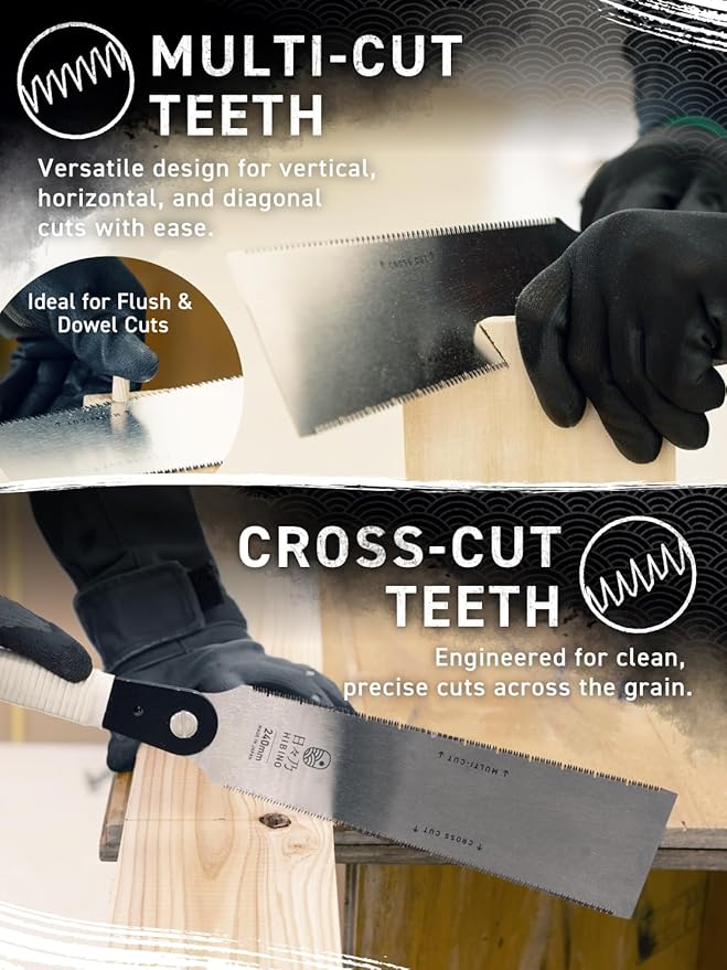 HIBINO Japanese Pull Saw 9.5” Ryoba | Multi-Cut & Cross-Cut Teeth | Lightweight Double-Edge Blade for Dovetails, Tenons & Woodworking | Replaceable Blade | Simple Assembly Required | Made in Japan