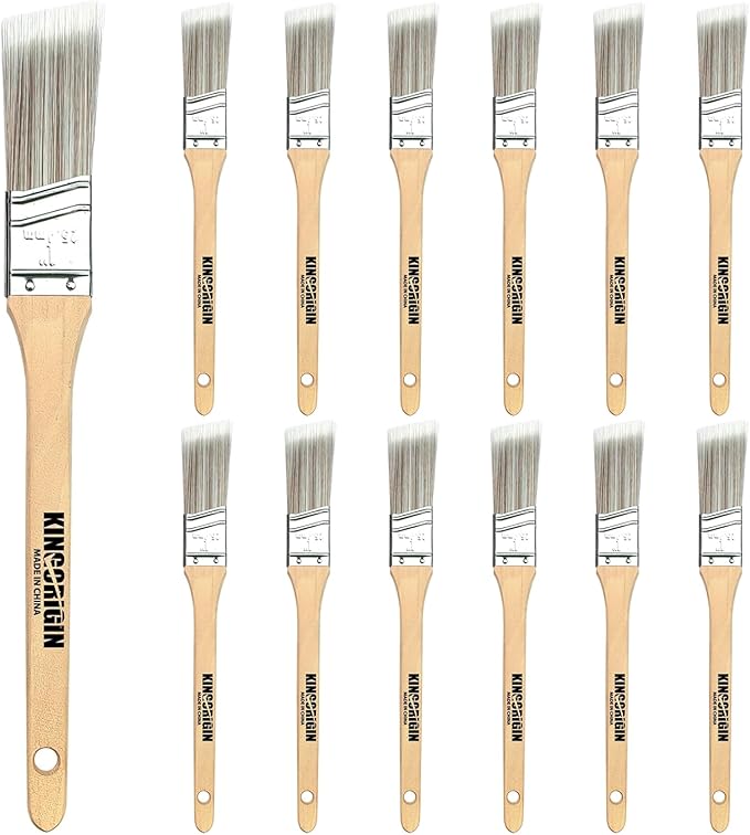 King Origin 1 Inch Angled Paint Brushes - 12 Pcs, Small Paint Brush Set with Ultra-Dense Soft Bristles for Trim & Detail Work - Edge Painting Tool