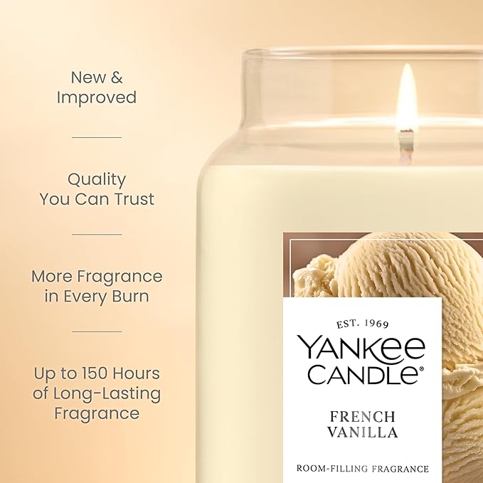 Yankee Candle French Vanilla, Scented Candle, 22oz Large Jar with up to 150 Hour Burn Time, Giftable, Holidays