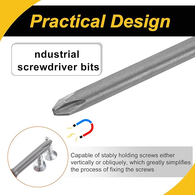 2 Pcs Magnetic Phillips Screwdriver Bit PH2 1/4" Hex Shank 300mm Long 5mm Rod