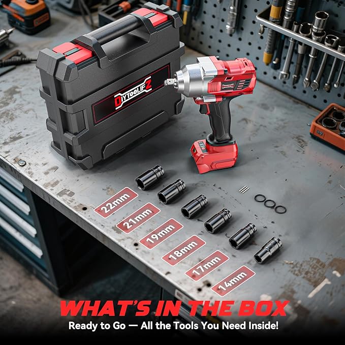 Cordless Impact Wrench 1/2" Compatible with Milwaukee 18v Battery, 750 Ft-lbs High Torque Impact Driver with 6Pcs Sockets & Storage Case, Impact Gun with 4-Speed & LED Light(Bare Tool)