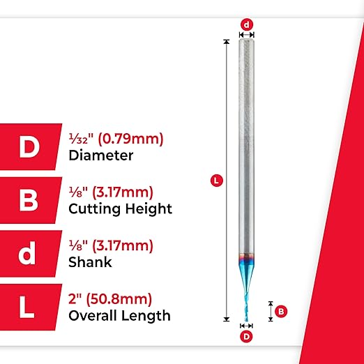 Amana Tool Solid Carbide Spektra Extreme Tool Life Spiral Plunge Router Bit Down-Cut, 46229-K, 1/32 Dia x 1/8 x 1/8 CH Inch Shank 2 Inch L