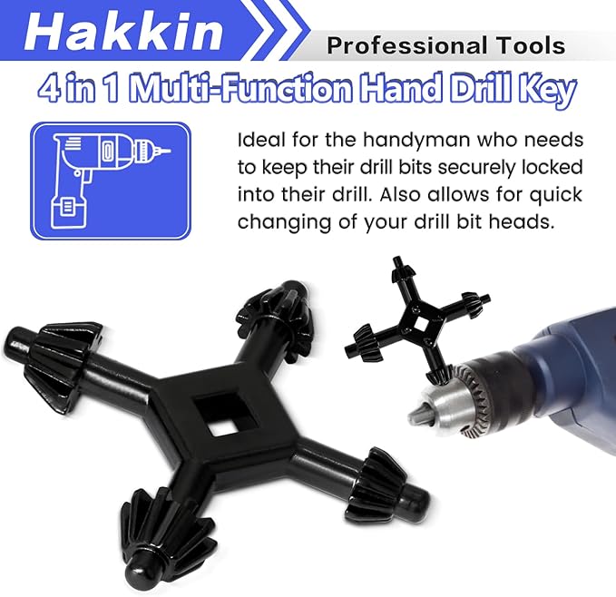Hakkin 2Pcs 4 in 1 Drill Chuck Key Hand Drill Chuck Wrench, 1/4”, 3/8”, 1/2”, 5/8”, 3/4”, 1” Universal Chuck Key Power Drilling Tool for Home Improvement Repair Tools (Size L+S1)