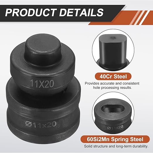 HARFINGTON Hydraulic Hole Punch Die 過11횞20mm Oval Hole 40Cr Steel Electric Punching Kit for CH60 Electric Punching Machine, Black