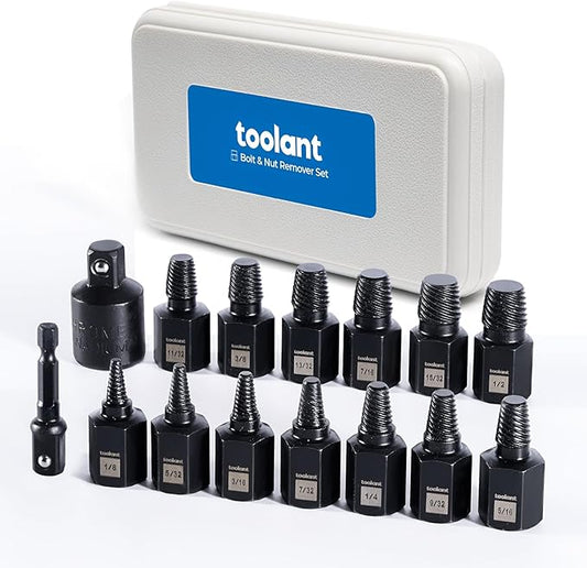 toolant 15pcs Impact Screw Extractor Set, Bolt & Nut Remover Socket Tool Kit, Stripped Bolt Extractor for Damaged Screws and Bolts