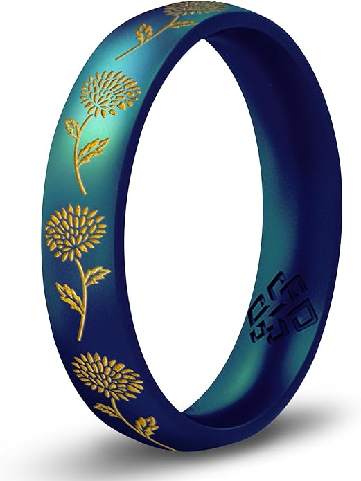 Knot Theory Birth Flower Silicone Ring for Women - 4mm Comfort Fit Wedding Band Engagement Ring