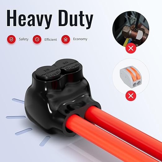2 Port Insulated Multi Tap Connector 3/0-6 AWG Black Electrical Cable Connectors 7/32" Allen Hex Aluminum Wire Connector - 6 Pack