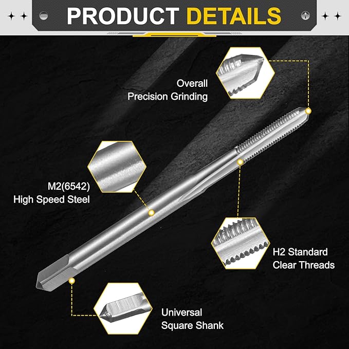 uxcell Hand Plug Tap M2.5 x .35 H2 Metric Thread Plug Style Taps Straight Flute Screw Tapping Threading Tool High Speed Steel HSS6542