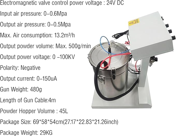 110V Electrostatic Powder Coating Machine, Dry Finishing Tool for Metal Parts, Coating Equipment with Spray with 45L Powder Hopper