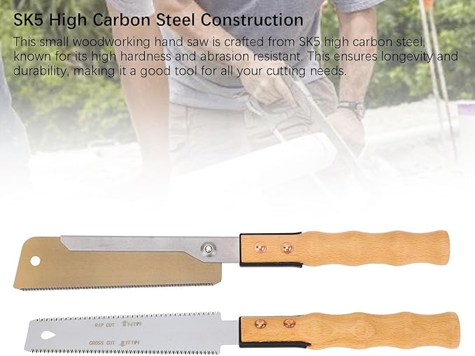 Small Woodworking Hand Saw SK5 Carbon Steel Bamboo Log Handle for Gardening and Outdoor Projects 7 Inch Double Sided Teeth Flush Cut Saw for Woodworking