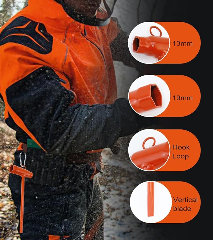 OSROENE Chainsaw Wrench, 3 Pack Orange Chainsaw Tool Chain Saw Scrench with Hook, 13 by 19mm 1/2x3/4 T Wrench Spanner Tool (3, Orange)