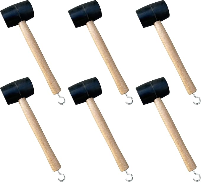 Sandbaggy Rubber Mallet | 20 oz Industrial Grade | For Applications Like Construction & Landscaping | Made of Solid Oak | Comfortable for All Day Use | Includes Tent Peg Remover (Pack of 6, Black)