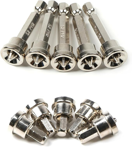 10pcs Magnetic Drywall Screwdriver Bits Set, PH2 Hexagonal Handle, 25mm x 5 Pcs & 50mm x 5 Pcs