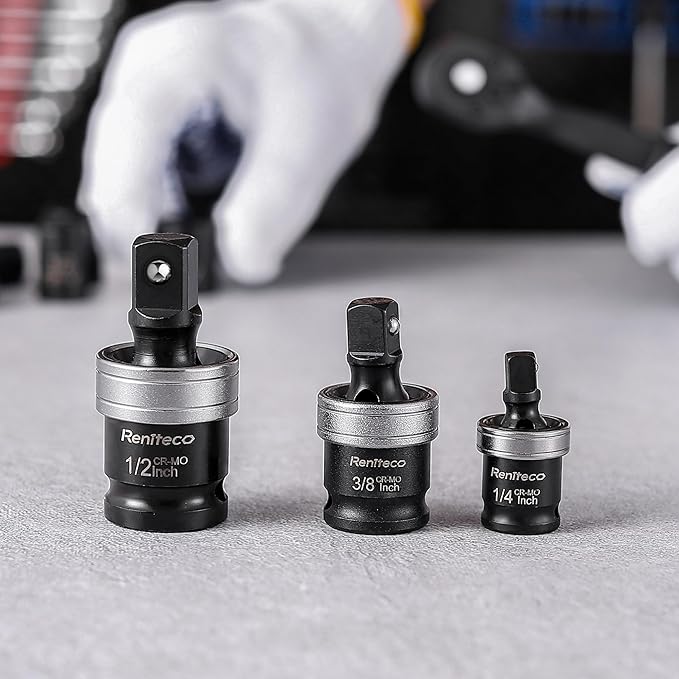3 Pack Impact Wobble Socket Adapter Kit, 1/2" 3/8" 1/4" Chrome Molybdenum Alloy Steel Universal Joints with 360째 Rotation, Impact Gun Socket Set for Auto Repair & Construction