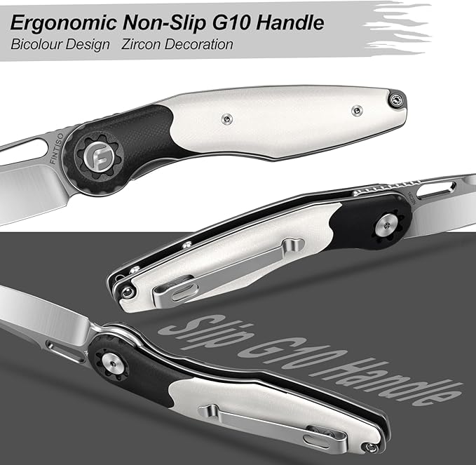 FINTISO Pocket Knife 3.5" Folding Knife Premium 14C28N Blade, Bicolour G10 Handle Design with Pocket Clip for Men Women, Small EDC Knife for Camping, Hunting, Hiking, Survival and Outdoor Activities, ROOK Series