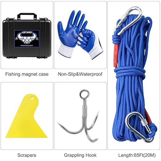 Grtard 1000LBS Magnet Fishing Kit with Case for Men's Gifts, Neodymium Fishing Magnets with Double-Sided Strong Magnets for Retrieving Items in River, Lake, Lawn(2.95Inch), Gifts for Men, Dad, Husband