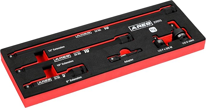 ARES 27073-6-Piece 1/2-Inch Drive Impact Socket Accessories Set ??Premium Chrome Moly Steel Universal Joint, Adapters, and Wobble Extensions ??Laser Engraved Size Markings