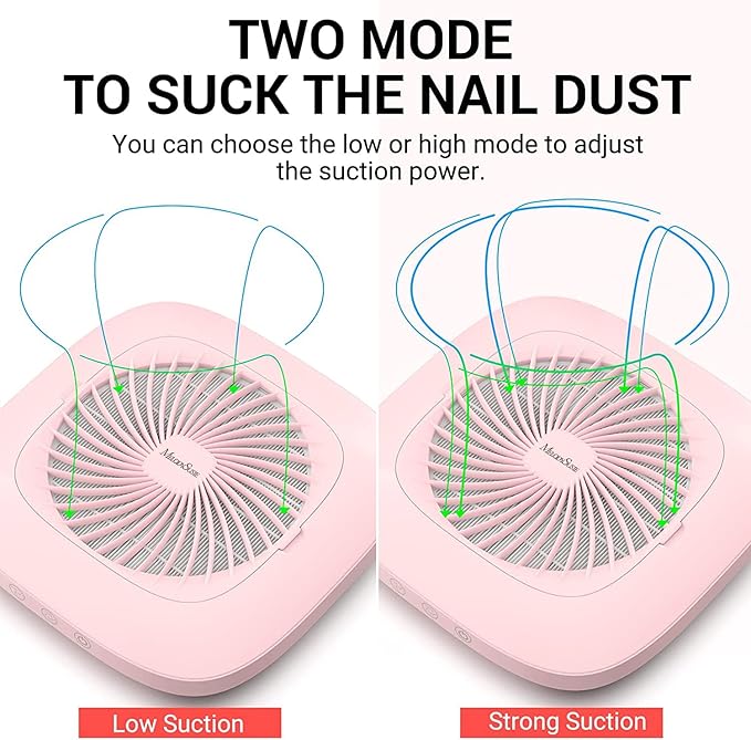 MelodySusie Professional Classic Nail Dust Collector with Powerful Suction, SPro 4000RPM Nail Vacuum Fan with 2 Suction Modes & Reusable Filter As An Essential Tool for Nai Tech &Salon Use,Pink