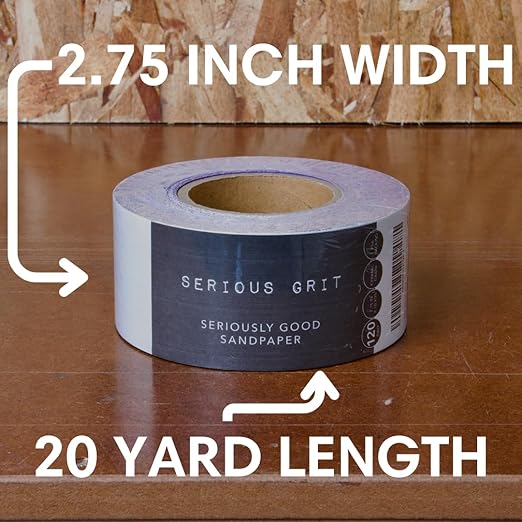 Serious Grit - 120 Grit Ceramic Grain PSA Sandpaper Roll - Heavy-Duty Stickyback Adhesive Longboard Sanding Roll - 2.75" x 20 Yard Continuous Sand Paper for Wood, Metal, Autobody, Paint, Air Sanders.