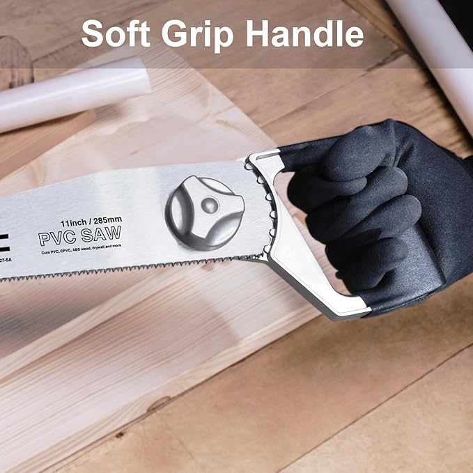 HAUTMEC Heavy Duty 11-Inch PVC/ABS Pipe Saw And General Purpose Hand saw, Adjustable Cutting Angle, For Cutting Pipe In Tight Spaces, for Trimming, Gardening, Wood, Drywall, And Plastic HT0027-SA