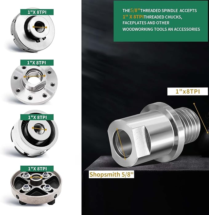 Lathe Headstock Spindle Adapter,Converts 5/8" Shopsmith to 1" x 8TPI for Woodworking Lathe