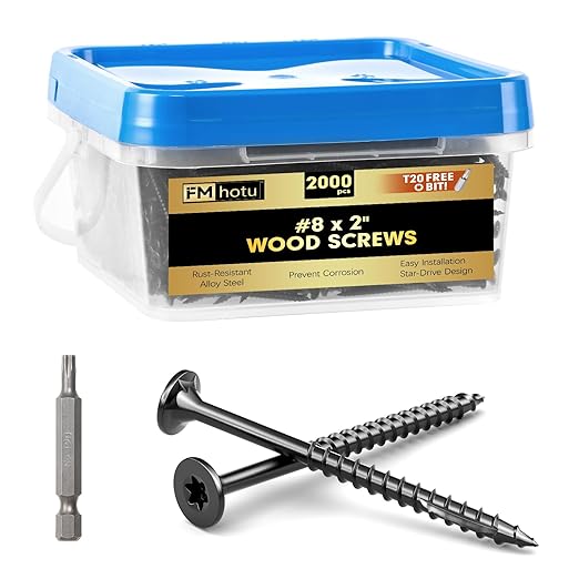 #8 x 2” Deck Screws, 2000Pcs Star Drive Wood Screws, Rust Resistant Timber Screws for Timber/Log/Landscaping Wood, T20 Star Bit Included, Black