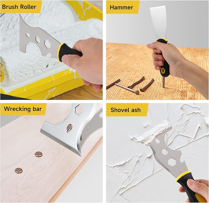 3Pcs Putty Knife, 2" 4" Spackle Knife Set Stainless Steel 15-in-1 Painters Scraper Wallpaper Scraper Tool for Repairing Drywall, Removing Wallpaper, Applying Putty, Plaster, Cement, Adhesive