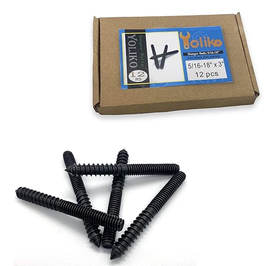 12 Pack 5/16-18 x 3 Inch Black Hanger Bolts