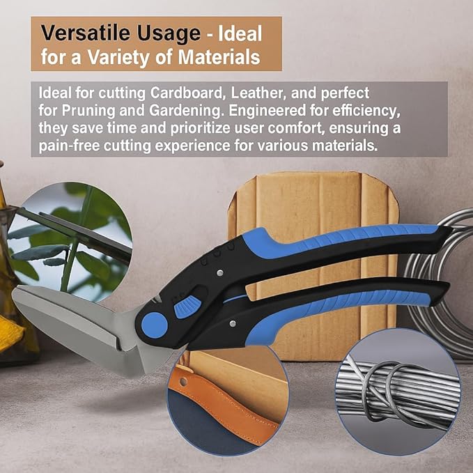 10In Multipurpose Heavy Duty Scissors竊똗tility Industrial Scissors- Stainless Steel with Serrated Blade, Perfect for Thick Fabrics, Leather, Cardboard, Wood, Carpets and Industrial Shears