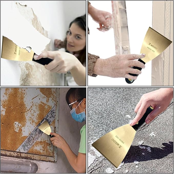 WEDO Brass Putty Knife Set, Wide Blade 3"+ Multifunctional Blade 2-1/2"+ Narrow Blade 1-1/4",Paint Scraper with Bakelite Handle, Painters Knife, Drywall Knife, 8" Length