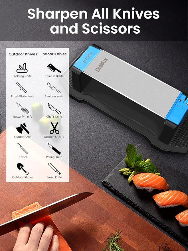 Diamond Sharpening Stone Kit, 3 Side Grit 400/1000/8000 Knife Sharpener for Sharp Blade, Premium Diamond & Ceramic Whetstone with Angle Guide, Non-Slip Base & Leather Strop