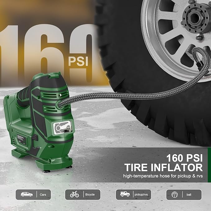 Air Compressor for Pneumatic Brad Nailer Stapler (Tool Only), Compatible with Makita18V Battery, 120 PSI Oil Free Cordless Portable Compressor, 160PSI Digital Tire Inflator for Pickup, Tire