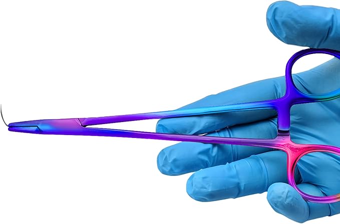 Bandage, Castroviejo, & Iris Scissors, & Kelly, & Mosquito Forceps Rainbow - Stainless Steel, DIY Crafting Scissors and Forceps Multicolors (Olsen Hegar Needle Holder, 5.5 inches)