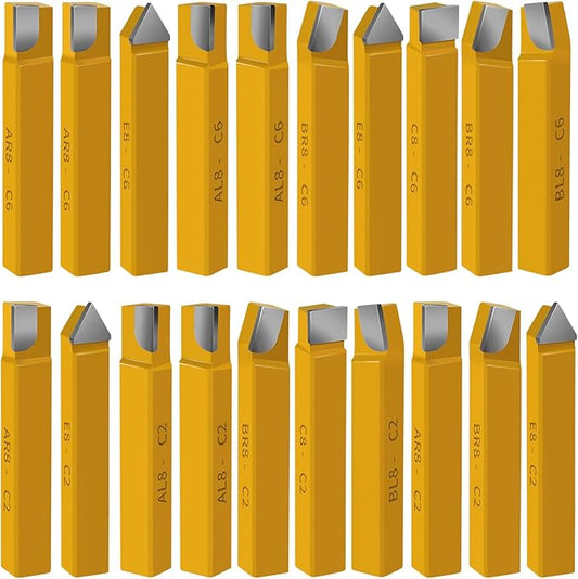 20 pc 1/4" Carbide Tip Tipped Cutter Tool,Metal Lathe Cutting Tools,Lathe Tools Metal Cutting for Metal Lathe Turning, Boring, and Chamfering