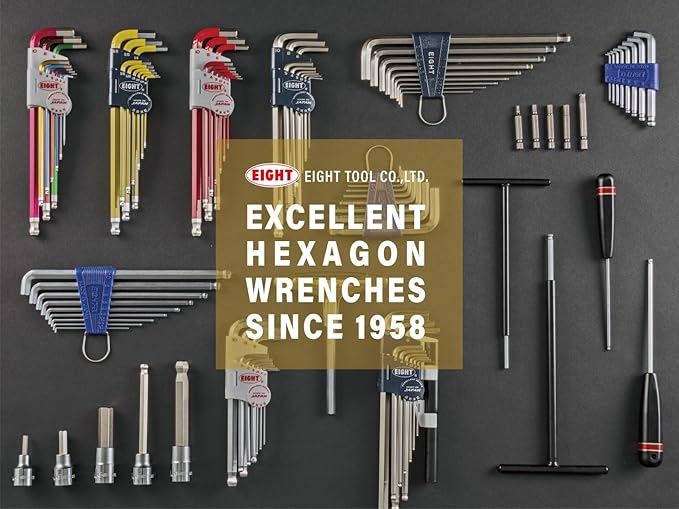 EIGHT TOOL 83BBL-S8 TAPER HEAD HEX SOCKET BIT 3/8 INCH DRIVE, 6 INCH OAL, 8 Piece SET