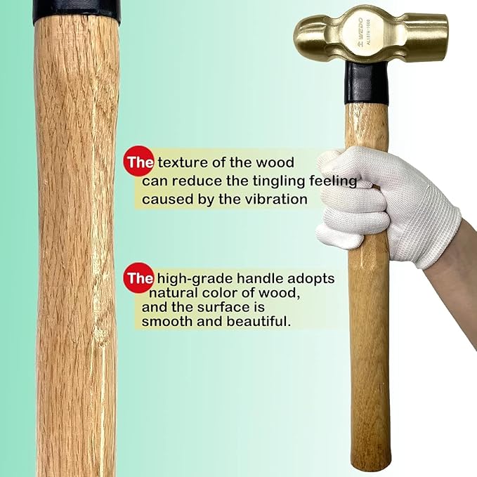 WEDO Ball Pein Hammer,40oz Non-Sparking Ball Peen Hammer,Aluminum Bronze,Wooden Handle,Length 400mm,Die-forged Hammer Head 1130g,Corrosion Resistant Drilling Hammer,BAM & FM Certificate,DIN Standard