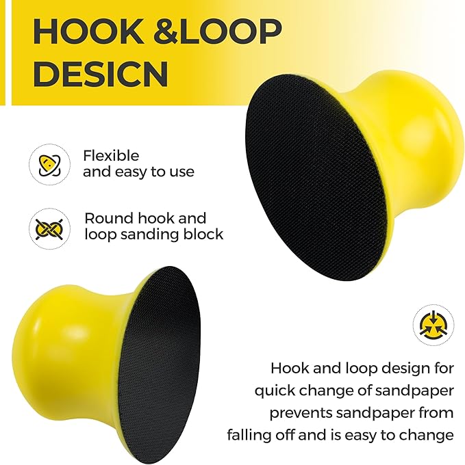 2 Pcs Sanding Blocks 3??Round Hook and Loop Sanding Block for Woodworking Furniture Restoration Automotive Body Arts Crafts Hand Sanding Block