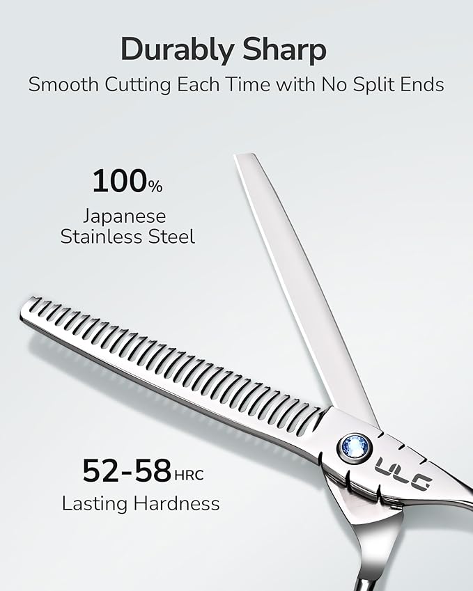 ULG Hair Thinning Scissors 6.7??Shark Series 100% Japanese Stainless Steel, Offset Handle, 30 Deer-Tooth Thinner 35% Hair Removal, Professional Barber Layering Shears for Salon & Home Hair Styling